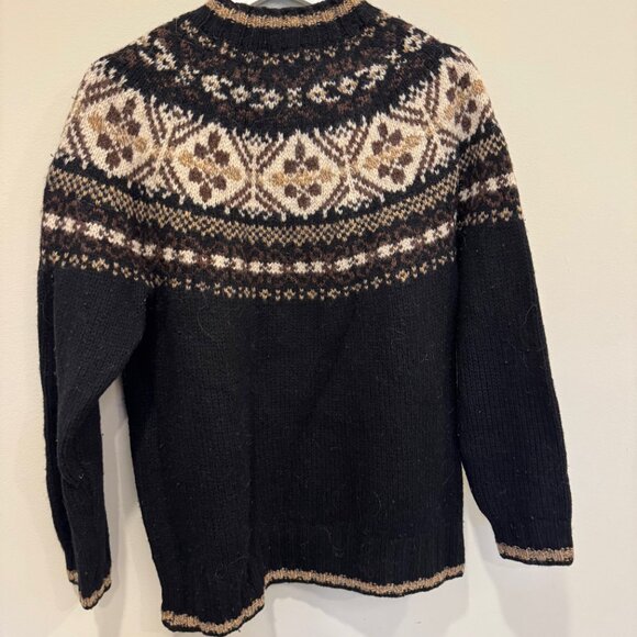 Eddie Bauer Legend 100% Wool Fair Isle Nordic Winter Sweater Women’s S Black Tan - Picture 3 of 3